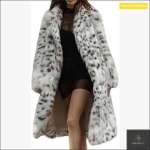 Long Faux Fur Coat Leopard Print Fluffy Maxi Teddy Jacket Y2K Chic